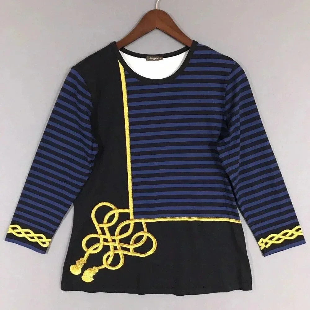 J McLaughlin Signature Tee Catalina Cloth Top Size Medium 3/4 Sleeve Nautical